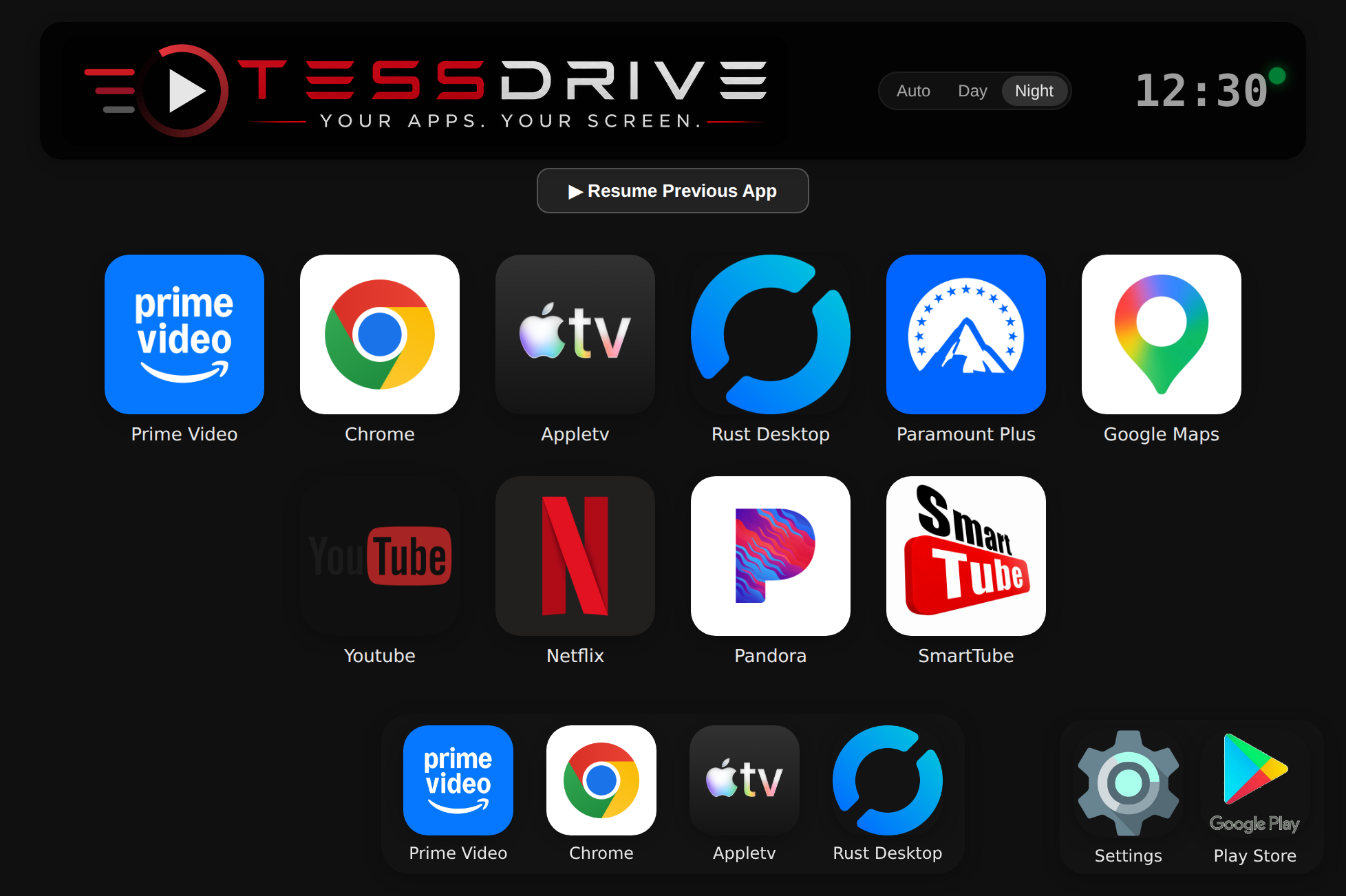 TessDrive app grid in night theme